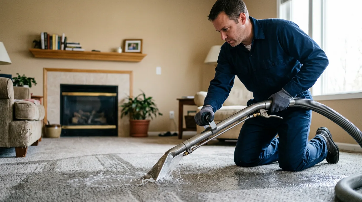 Water damage restoration technician working near Burnham, PA